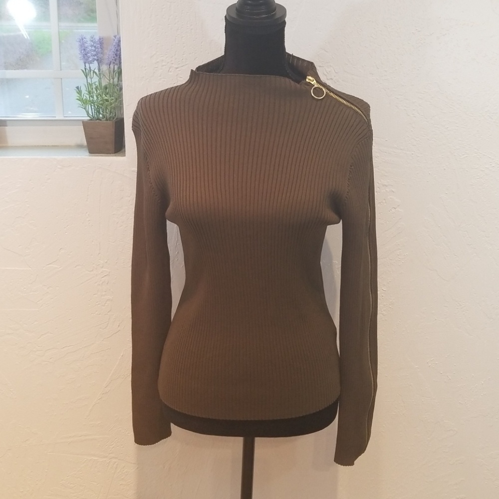 Topshop army green sweater zipper sleeve nwt
